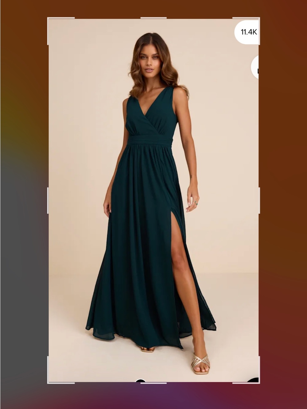 Lulu's Deep Green V-Neck Maxi Dress with Side Slit
